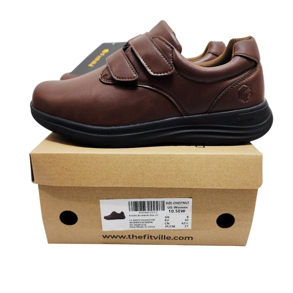 FitVille BriskWalk Elite V3 Womens Chestnut Sneakers - Size 10.5EW - Comfortable
